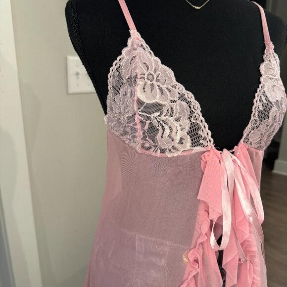 Vintage Lingerie Cami \ Baby Pink Mesh 2000s Y2K Lingerie Cami Slip Dress - Picture 4 of 9